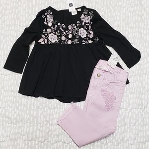 GAP / H&M outfit ~ embroid top & crop pants 4-5T